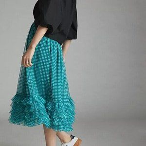 Anthropologie Maren Tulle Midi Skirt by Mare Geen/Blue Gingham S